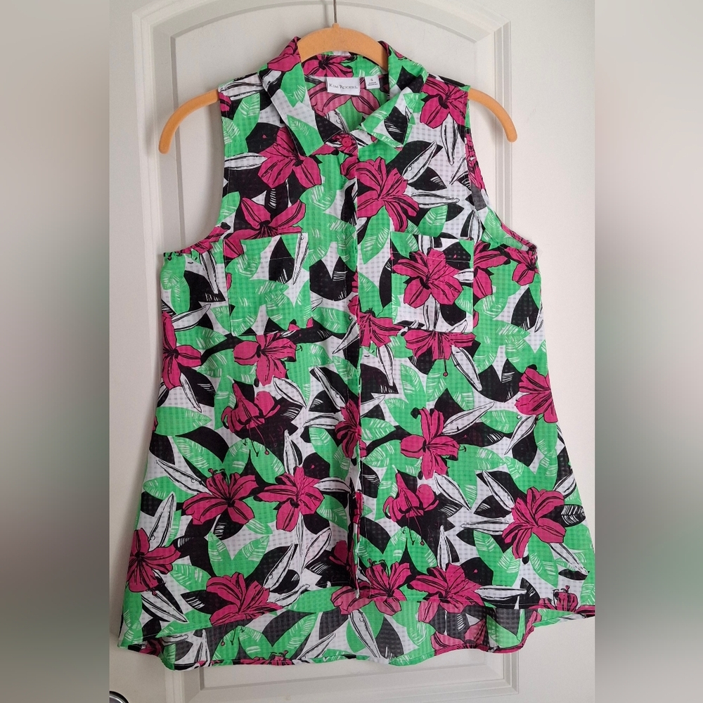 Kim rogers womens tank‎ top sz S floral tropical Hawaiian summer travel Cruise